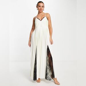 ASOS Cami Pleated Maxi Dress with Lace Trim Size 4